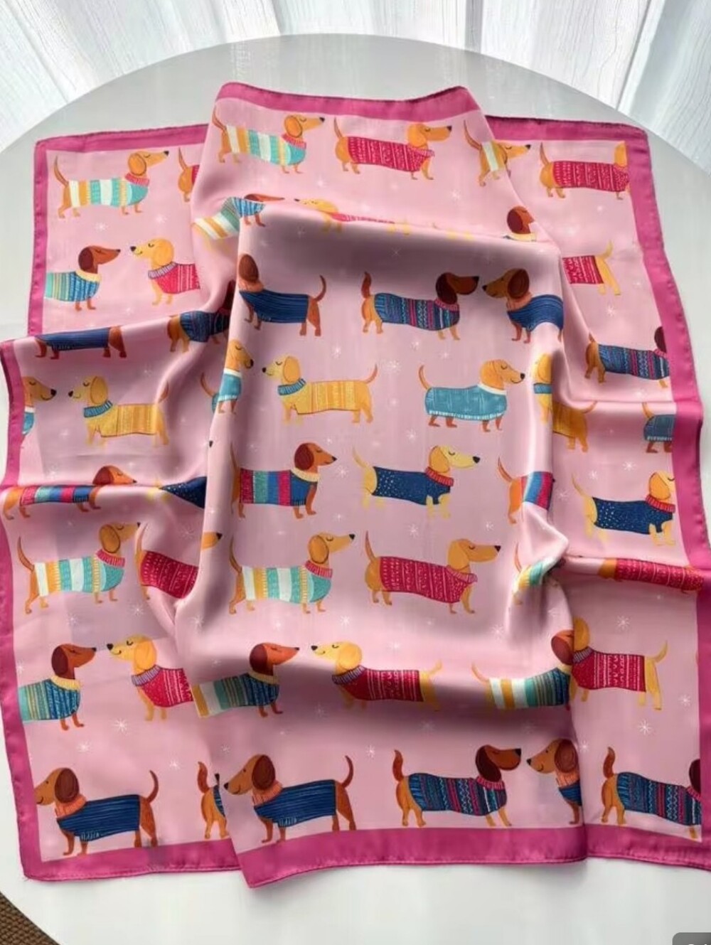 Silk-feel Pink Dachshund  Head Scarf Neck Scarf
